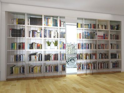 Fotogardinen "Weisses Bücherregal 2" Vorhang mit 3D Fotodruck für breite Fenster