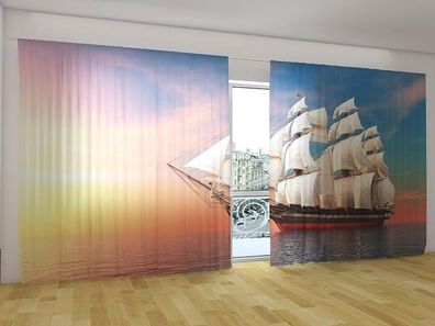 Fotogardinen "Segelschiff" Vorhang mit 3D Fotodruck für breite Fenster, auf Maß