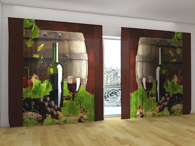 Fotogardinen "Wein" Vorhang mit 3D Fotodruck, Gardinen für breite Fenster, auf Maß