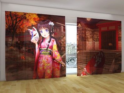 Fotogardinen "Anime" Vorhang mit 3D Fotodruck, Gardinen für breite Fenster, auf Maß