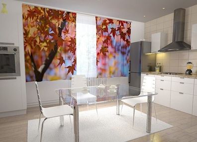 Küchen-Gardinen "Ahornblätter" Vorhang mit 3D Fotodruck für Küche, Maßanfertigung
