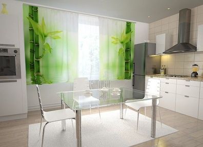 Küchen-Gardinen "Grüner Bambus" Vorhang mit 3D Fotodruck für Küche, Maßanfertigung