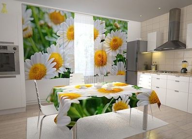Küchen-Gardinen "Weisse Kamillen" Vorhang mit 3D Fotodruck für Küche, Maßanfertigung