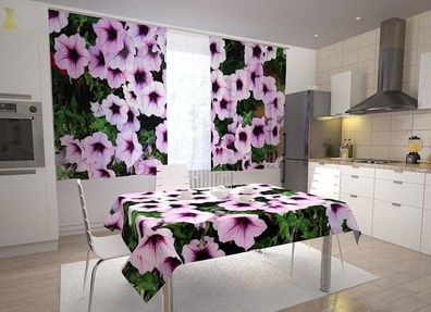 Küchen-Gardinen "Weisse Petunien" Vorhang mit 3D Fotodruck für Küche, Maßanfertigung