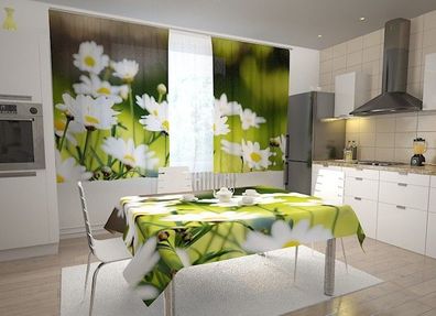 Küchen-Gardinen "Schöne Kamillen" Vorhang mit 3D Fotodruck für Küche, Maßanfertigung