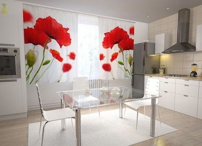 Küchen-Gardinen "Rot und Weiss" Vorhang mit 3D Fotodruck für Küche, Maßanfertigung