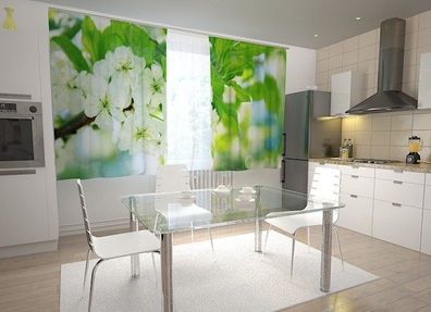Küchen-Gardinen "Frühlingsblüte 2" Vorhang mit 3D Fotodruck für Küche, Maßanfertigung