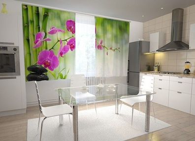 Küchen-Gardinen "Lilafarbene Orchidee" Vorhang mit 3D Fotodruck für Küche, auf Maß