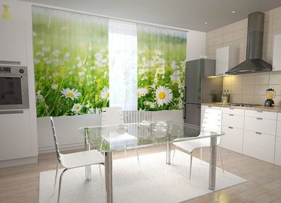 Küchen-Gardinen "Kamillen der Provence" Vorhang mit 3D Fotodruck für Küche, auf Maß