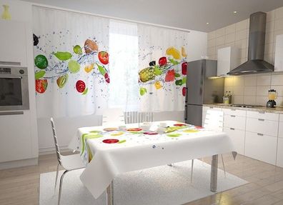 Küchen-Gardinen "Welle der Frische" Vorhang mit 3D Fotodruck für Küche, auf Maß