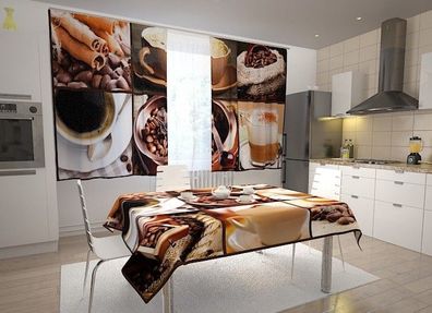 Küchen-Gardinen "Kaffee Collage 5" Vorhang mit 3D Fotodruck für Küche, Maßanfertigung