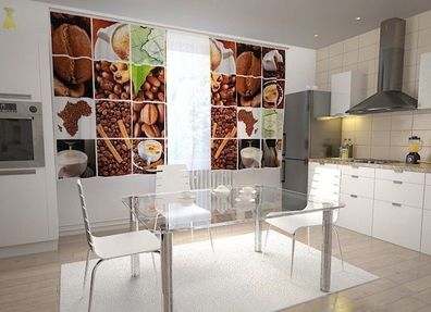 Küchen-Gardinen "Kaffee Collage 2" Vorhang mit 3D Fotodruck für Küche, Maßanfertigung