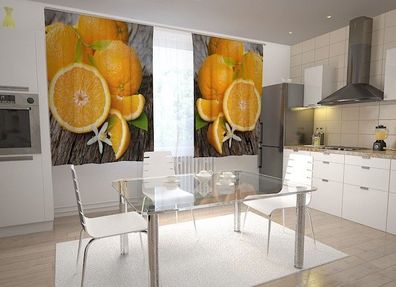 Küchen-Gardinen "Frische Orangen" Vorhang mit 3D Fotodruck für Küche, auf Maß