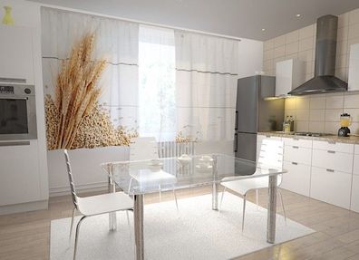 Küchen-Gardinen "Weizen" Vorhang mit 3D Fotodruck für Küche, Maßanfertigung