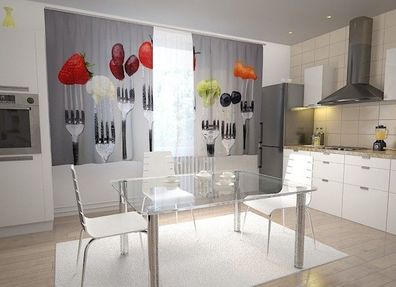Küchen-Gardinen "Gabeln" Vorhang mit 3D Fotodruck für Küche, Maßanfertigung