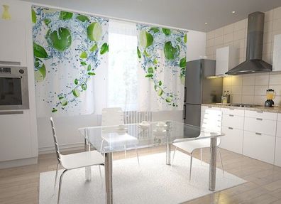 Küchen-Gardinen "Frische Limetten" Vorhang mit 3D Fotodruck für Küche, Maßanfertigung