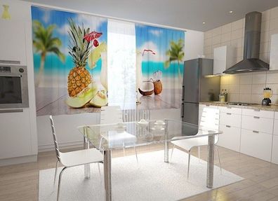 Küchen-Gardinen "Erfrischung auf Hawaii" Vorhang mit 3D Fotodruck für Küche, auf Maß