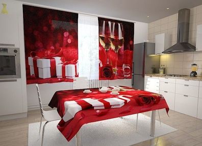 Küchen-Gardinen "Weihnachtsgeschenke und Sekt" Vorhang mit 3D Fotodruck für Küche