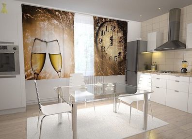 Küchen-Gardinen "Sekt an Silvester" Vorhang mit 3D Fotodruck für Küche, auf Maß