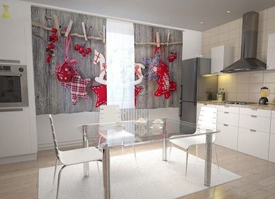 Küchen-Gardinen "Kinder Weihnachtsdeko" Vorhang mit 3D Fotodruck für Küche, auf Maß