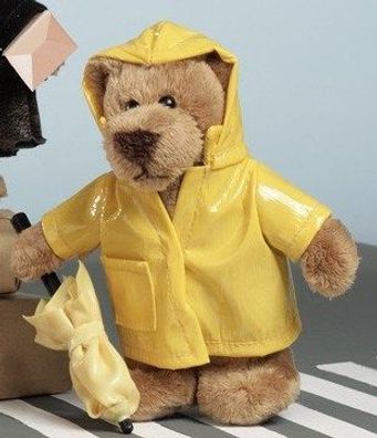 LEVUVU Stehbär im Regenmantel Teddybär hellbraun 14 cm