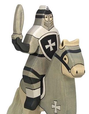 Holztiger - "Mittelalter" Holzfigur, Turnierritter, weiß, reitend (ohne Pferd)