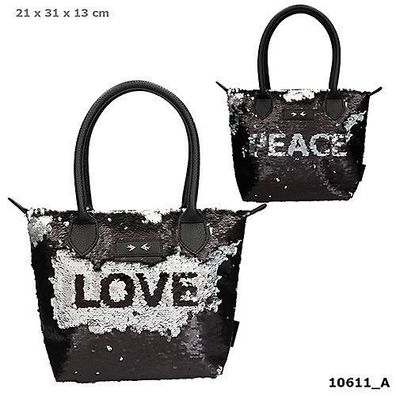 Depesche 10611 Trend LOVE Handtasche Streichpailletten Love & Peace schwarz