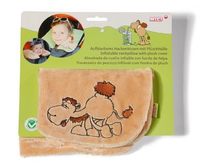 Nici 52055 aufblasbares Nackenkissen mit Pl?schh?lle Kamel beige