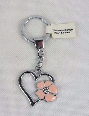 Schl?sselanh„nger Herz mit Blume und Steinchen / Keychain Heart & Flower