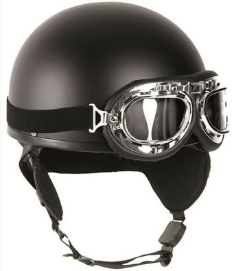 Motorradhelm Halbschale Chopperhelm mit Brille und Nackenschutz schwarz