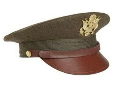 US Officer Visor Hat Schirmmütze Offiziersmütze WK2 Marines oliv Repro Größe M