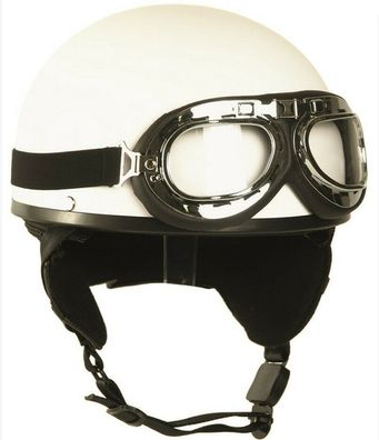 Motorradhelm Halbschale Chopperhelm mit Brille und Nackenschutz weiss