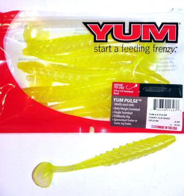 8 Stk YUM Pulse Shad Swim Bait USA-Softbait mit Flavour Zander Chartreuse Shad