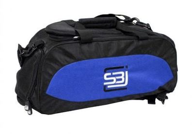 Sporttasche mit Rucksackfunktion in schwarz mit blauen Seiteneinsätzen