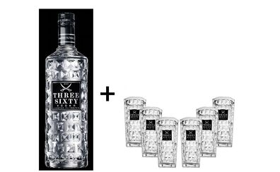 Three Sixty Vodka 3L (37,5% Vol) + 6 Three Sixty Longdrink Gläsern [Enthält Sul