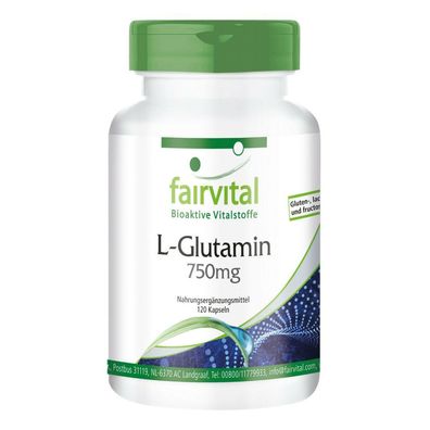 L-Glutamin 750mg 120 Kapseln | Aminosäure | freie Form | bioverfügbar - fairvital