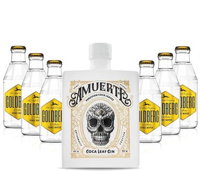 Gin Tonic Set - Amuerte White Coca Leaf Koks Gin 0,7l (43% Vol) + 6x Goldberg T