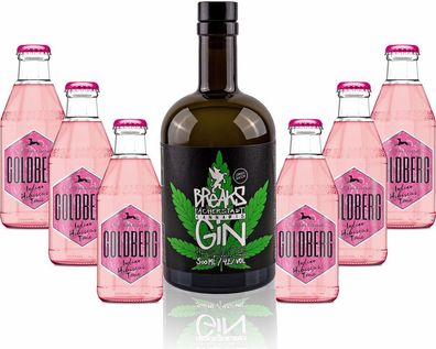 Gin Tonic Set - Breaks Cannabis Gin 50cl (42 % Vol) + 6x Goldberg Indian Hibisc