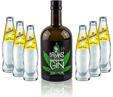 Gin Tonic Set - Breaks Cannabis Gin 50cl (42 % Vol) + 6x Schweppes Tonic Water
