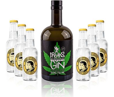 Gin Tonic Set - Breaks Cannabis Gin 50cl (42 % Vol) + 6x Thomas Henry Tonic Wat