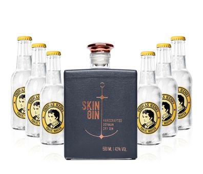 Gin Tonic Set - Skin Gin German Handcrafted Dry Gin 50cl (42% Vol) + 6x Thomas