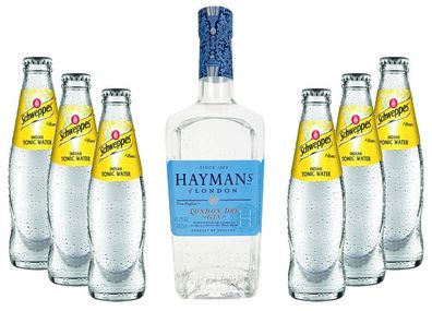 Haymans Dry Gin London 0,7l ( 41,2 % Vol) + 6x Schweppes Tonic Water 200ml Spir