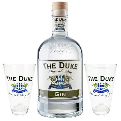 The Duke Munich Dry Gin 0,7l (45% Vol) + 2x Glas Gläser Ginglas Longdrinkglas-