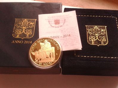 Original 100 euro 2014 PP Vatikan Gold Papst Franziskus Evangelist Markus
