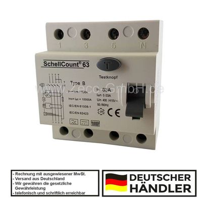 SchellCount63 Fehlerstromschutzschalter Allstromsensitiv Typ B 63A / 0,03A / 30mA