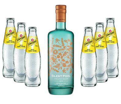 Mixcompany Gin Tonic Set - Silent Pool Gin 0,7L 700ml (43% Vol) + 6x Schweppes