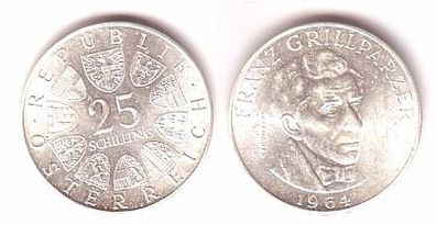 25 Schilling Silber Münze Österreich Franz Grillparzer 1964