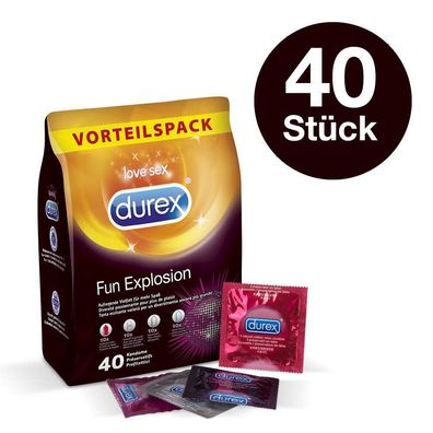 Durex Fun Explosion Kondome Präservative Verhütung Empfängnisschutz 40 Stück