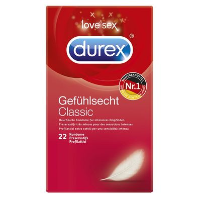 Durex Gefühlsecht Classic Kondome Präservative Verhütungsmittel 22 Stück