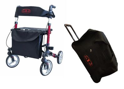 Antar Leichtgewicht Reise Rollator Rot mit Reisetasche Aluminium 3 fach faltbar